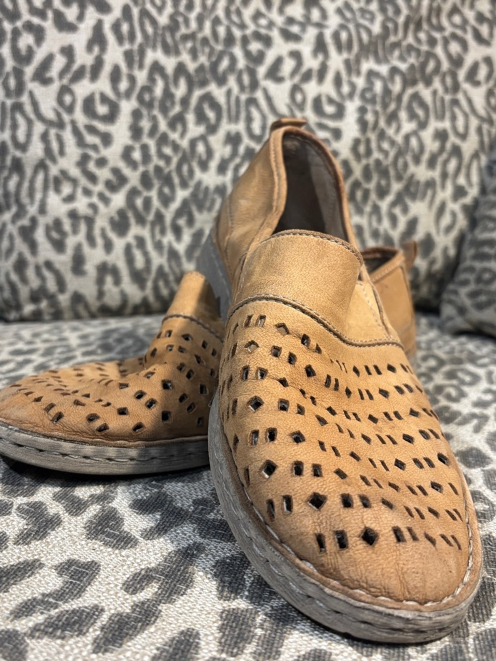 Josef Seibel Sofie 27 perforated slip on light brown leather loafers breathable